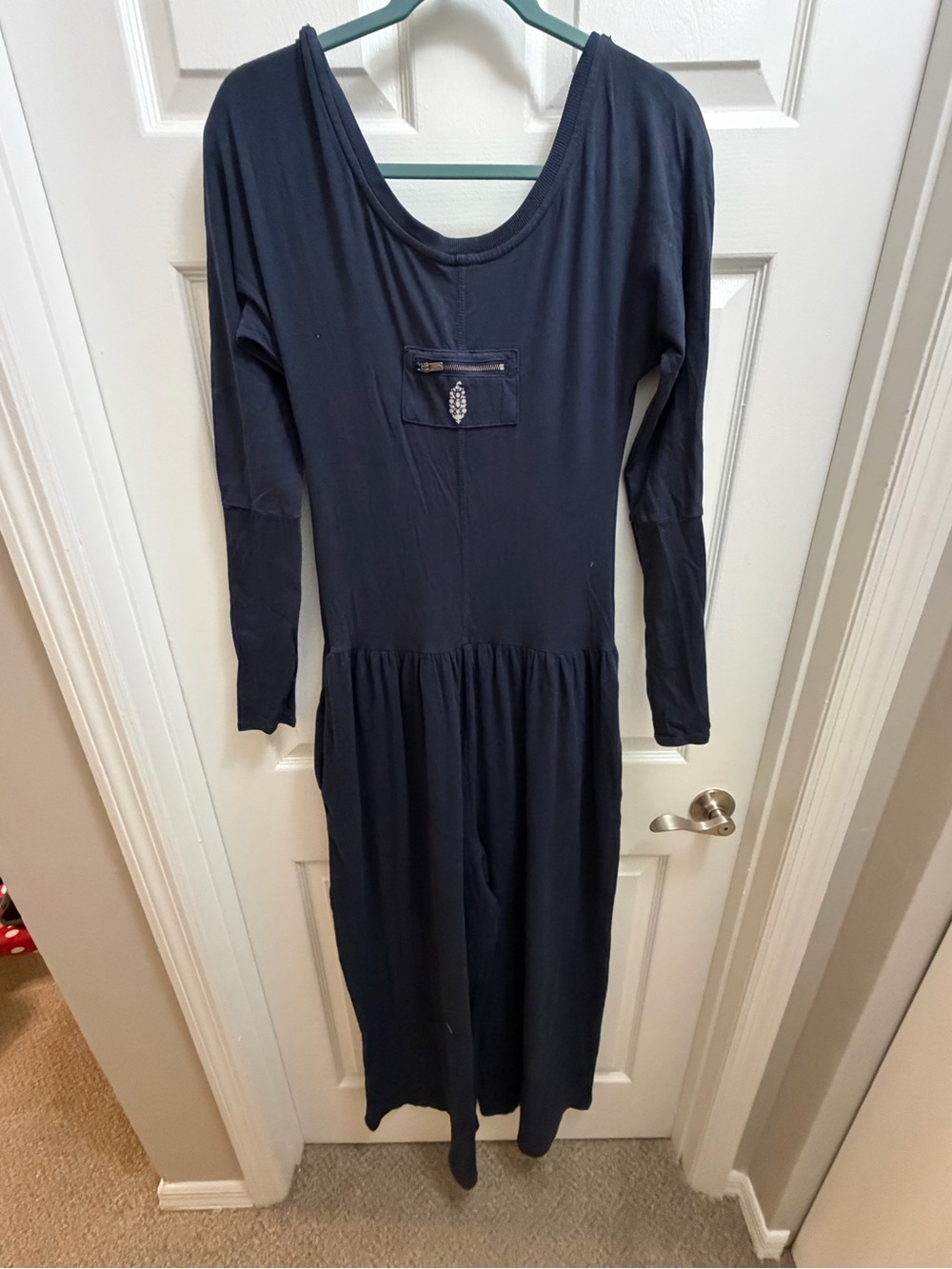Free People FP Movement Hot Shot Wide Leg Long Sleeve Onesie Jumpsuit navy - Picture 12 of 13